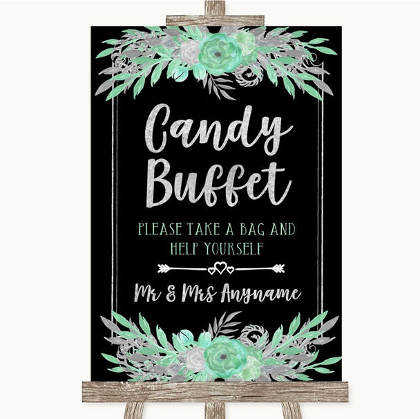 Black Mint Green & Silver Candy Buffet Personalised Wedding Sign