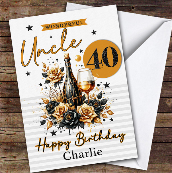 Personalised Uncle 40th Birthday Card Black And Gold Champagne