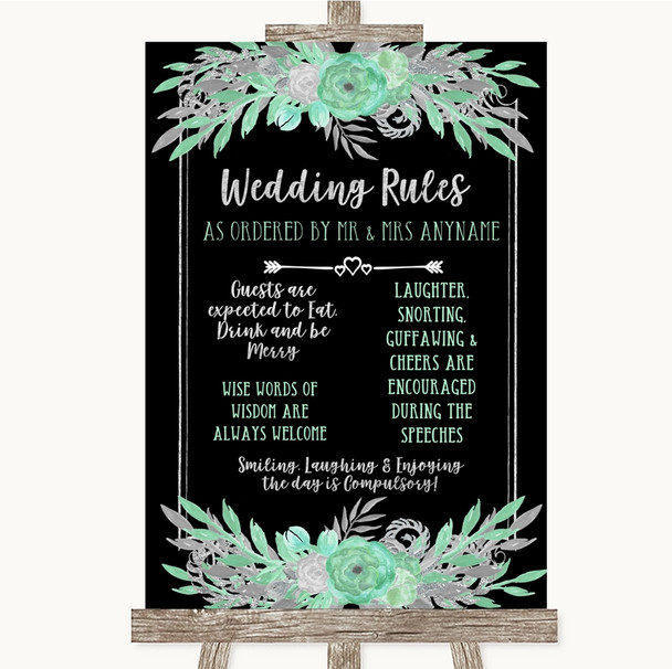 Black Mint Green & Silver Rules Of The Wedding Personalised Wedding Sign