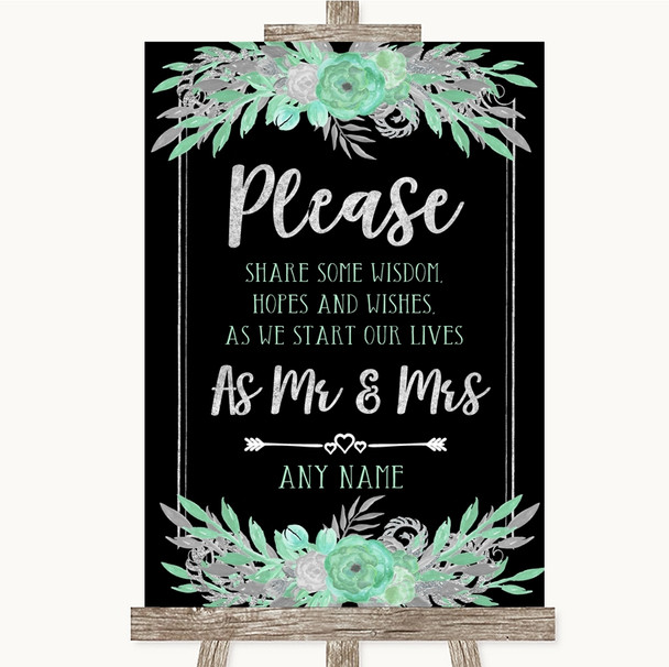 Black Mint Green & Silver Share Your Wishes Personalised Wedding Sign