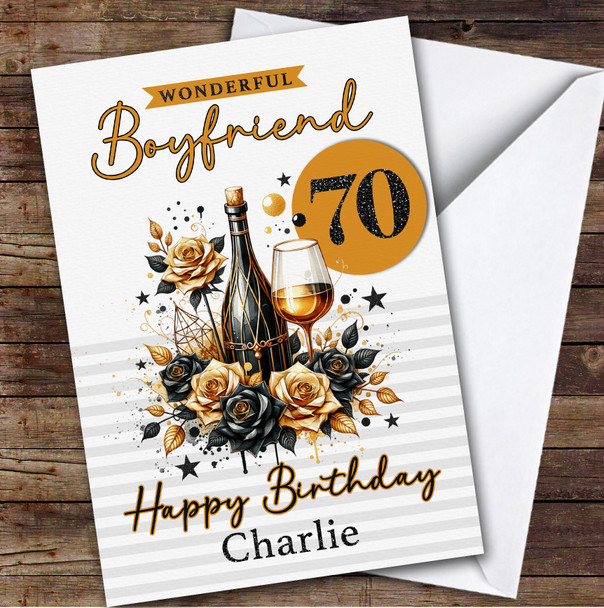 Personalised 70th Birthday Card For Boyfriend Champagne