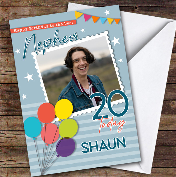 Personalised Nephew 20th Birthday Card Balloons Photo