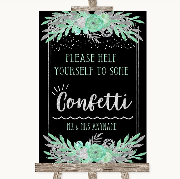 Black Mint Green & Silver Take Some Confetti Personalised Wedding Sign