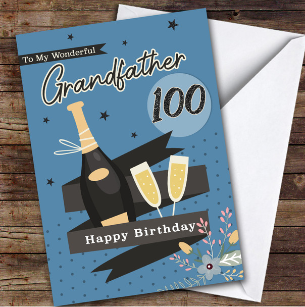 Personalised Grandfather 100th Birthday Card Champagne