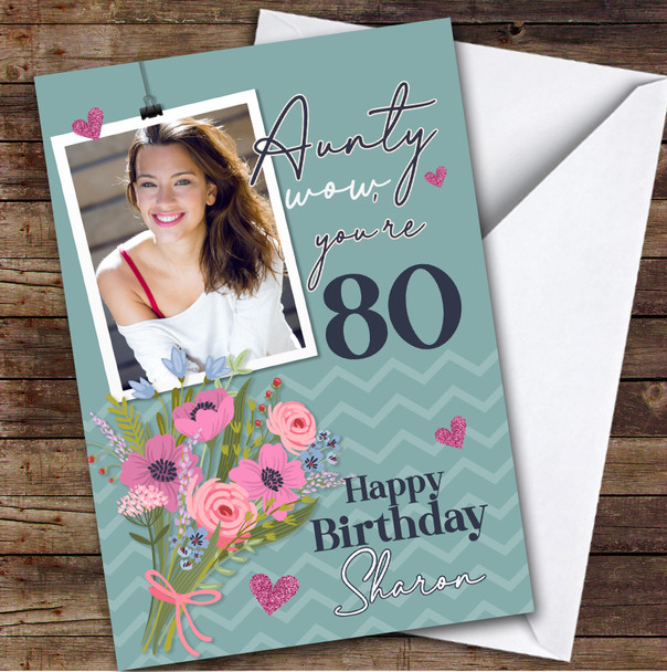 Personalised 80th Birthday Card For Aunty Photo Teal Personalised 80th Birthday Card For Aunty Photo Teal