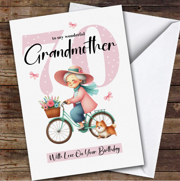Personalised Grandmother 70th Birthday Card Retro Bike