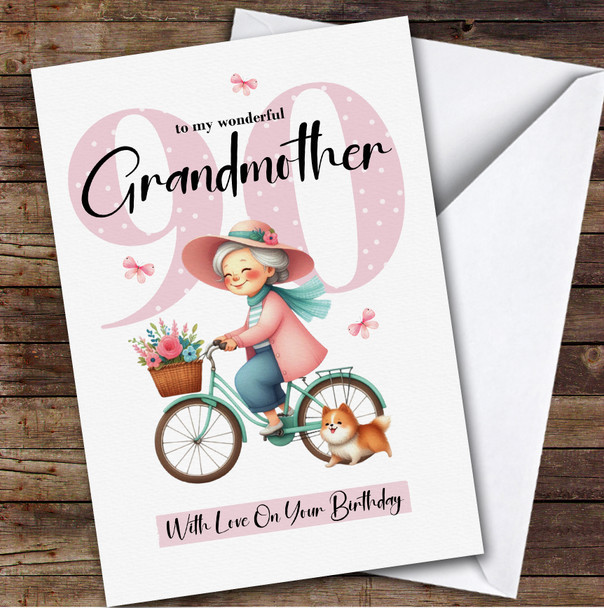 Personalised Grandmother 90th Birthday Card Retro Bike