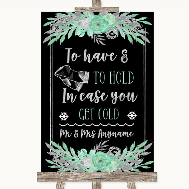 Black Mint Green & Silver Wedding Blanket Scarf Personalised Wedding Sign