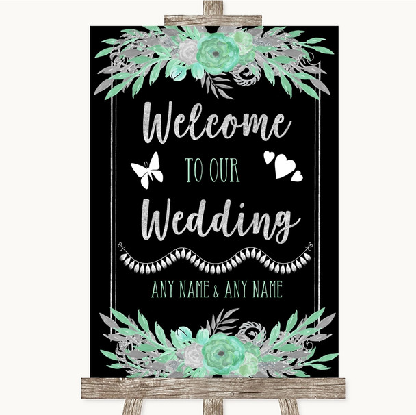 Black Mint Green and Silver Welcome To Our Wedding Personalised Wedding Sign Black Mint Green and Silver Welcome To Our Wedding Personalised Wedding Sign