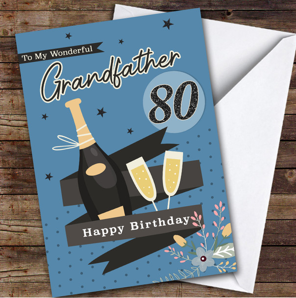 Personalised Grandfather 80th Birthday Card Champagne