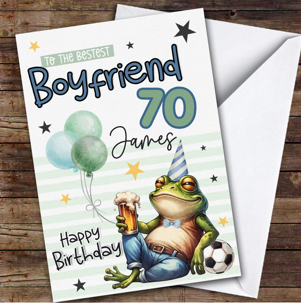 Personalised 70th Birthday Card For Boyfriend Frog