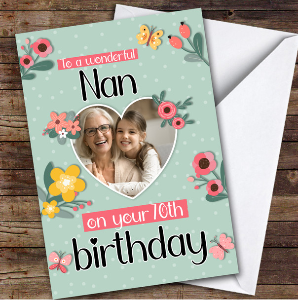 Personalised Nan 70th Birthday Card Heart Photo