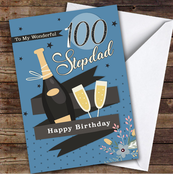 Personalised Stepdad 100th Birthday Card Champagne