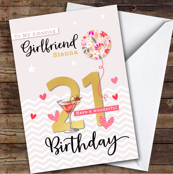 Personalised Girlfriend 21st Birthday Card Balloon Hearts