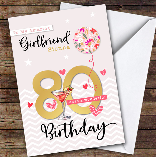 Personalised Girlfriend 80th Birthday Card Balloon Hearts