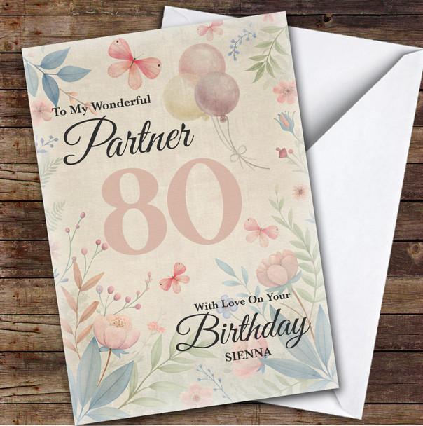 Personalised Female Partner 80th Birthday Card Vintage Style