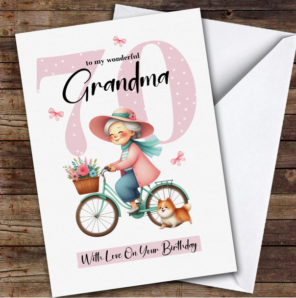 Personalised Grandma 70th Birthday Card Retro Bike