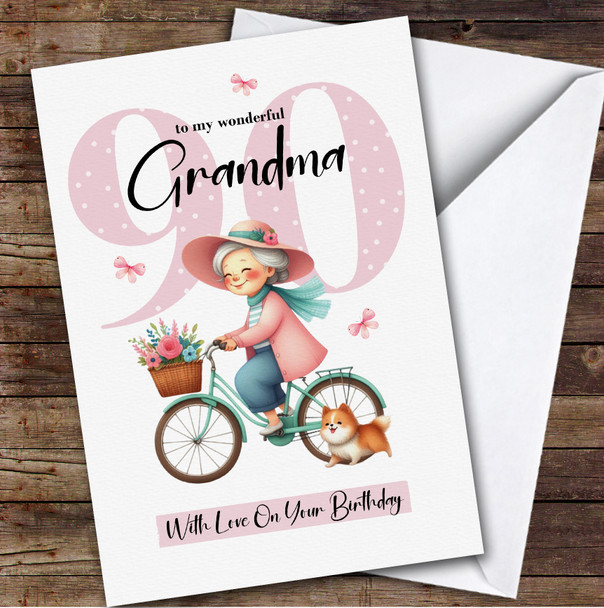 Personalised Grandma 90th Birthday Card Retro Bike Personalised Grandma 90th Birthday Card Retro Bike