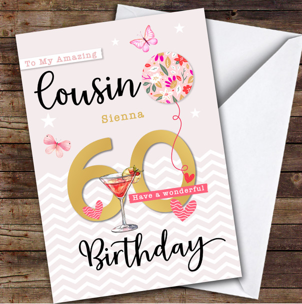 Personalised Female Cousin 60th Birthday Card Balloon Hearts