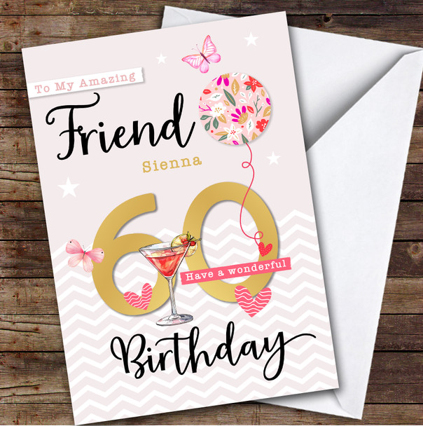 Personalised Female Friend 60th Birthday Card Balloon Hearts Personalised Female Friend 60th Birthday Card Balloon Hearts