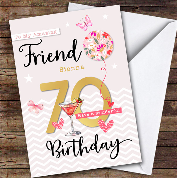 Personalised Female Friend 70th Birthday Card Balloon Hearts