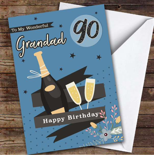 Personalised Grandad 90th Birthday Card Champagne