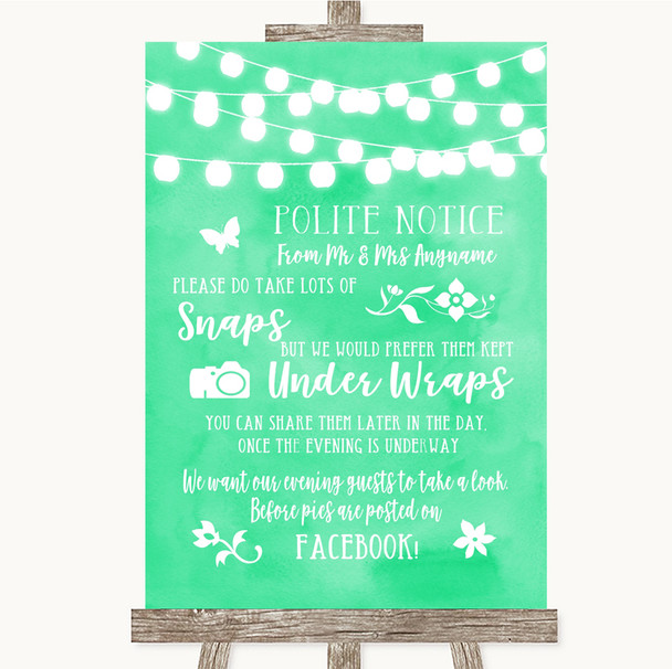 Mint Green Watercolour Lights Don't Post Photos Facebook Wedding Sign