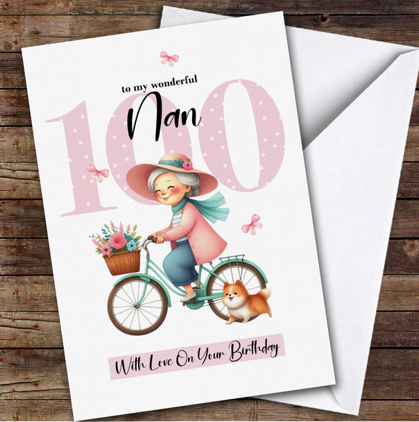 Personalised Nan 100th Birthday Card Retro Bike Personalised Nan 100th Birthday Card Retro Bike