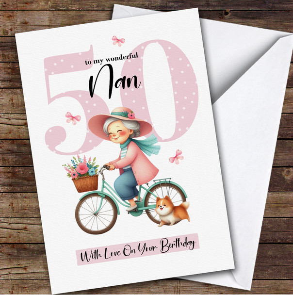 Personalised Nan 50th Birthday Card Retro Bike