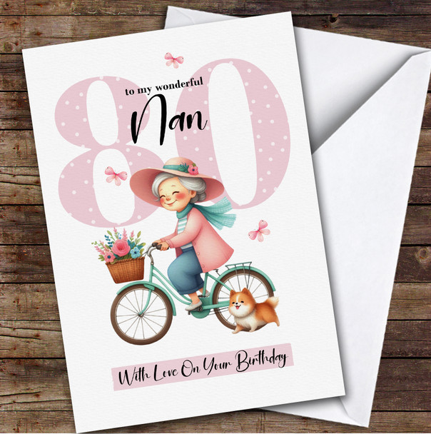 Personalised Nan 80th Birthday Card Retro Bike Personalised Nan 80th Birthday Card Retro Bike
