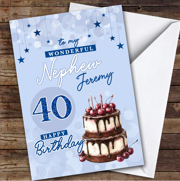 Personalised Nephew 40th Birthday Card Blue Cherry Cake