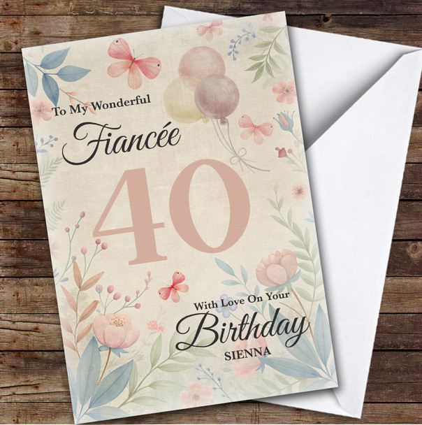 Personalised Fiancee 40th Birthday Card Vintage Style