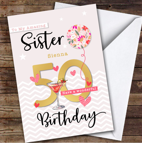 Personalised Sister 50th Birthday Card Balloon Hearts Personalised Sister 50th Birthday Card Balloon Hearts