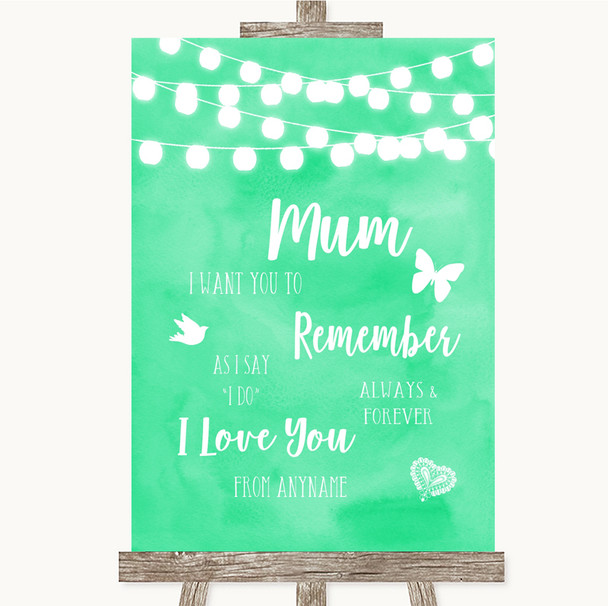 Mint Green Watercolour Lights I Love You Message For Mum Wedding Sign