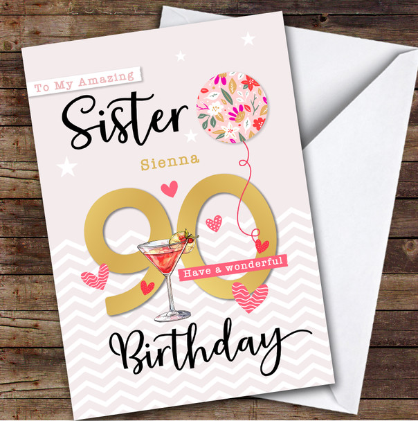 Personalised Sister 90th Birthday Card Balloon Hearts Personalised Sister 90th Birthday Card Balloon Hearts