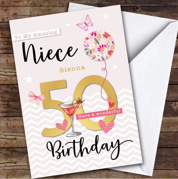 Personalised Niece 50th Birthday Card Balloon Hearts Personalised Niece 50th Birthday Card Balloon Hearts