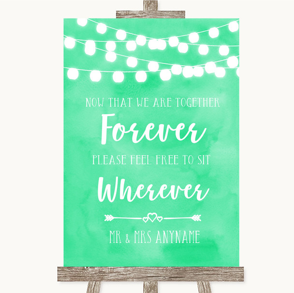 Mint Green Watercolour Lights Informal No Seating Plan Personalised Wedding Sign