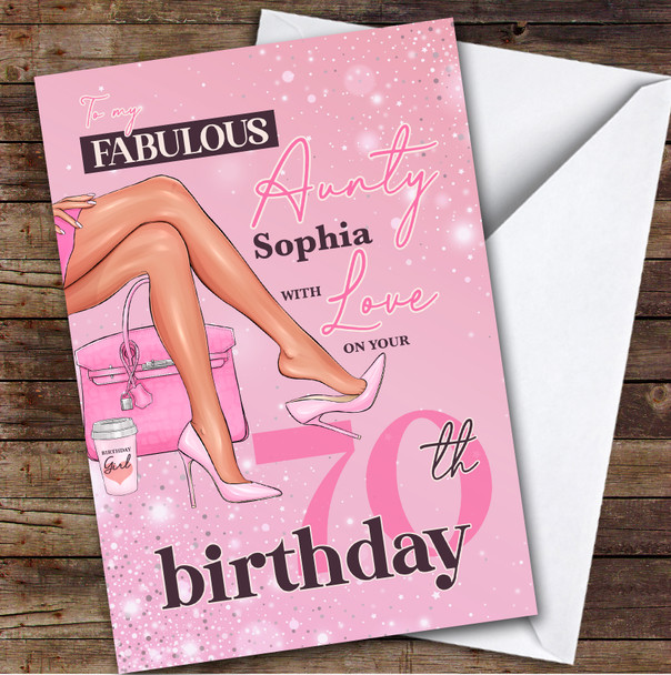 Personalised 70th Birthday Card For Aunty Legs Pink