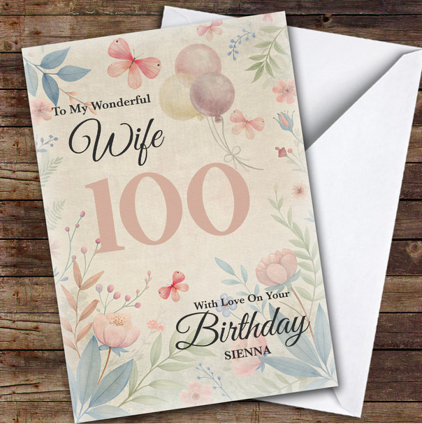 Personalised Wife 100th Birthday Card Vintage Style