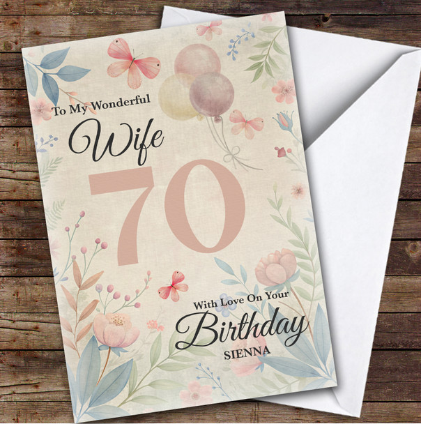 Personalised Wife 70th Birthday Card Vintage Style