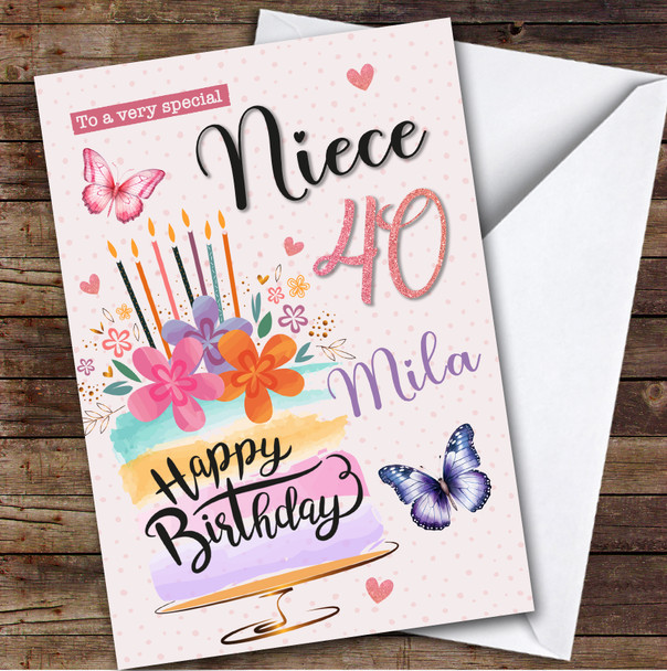 Personalised Niece 40th Birthday Card Cake
