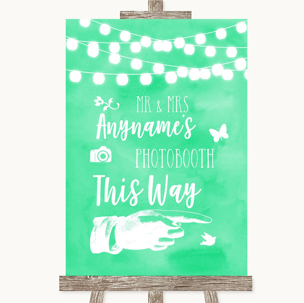 Mint Green Watercolour Lights Photobooth This Way Right Wedding Sign