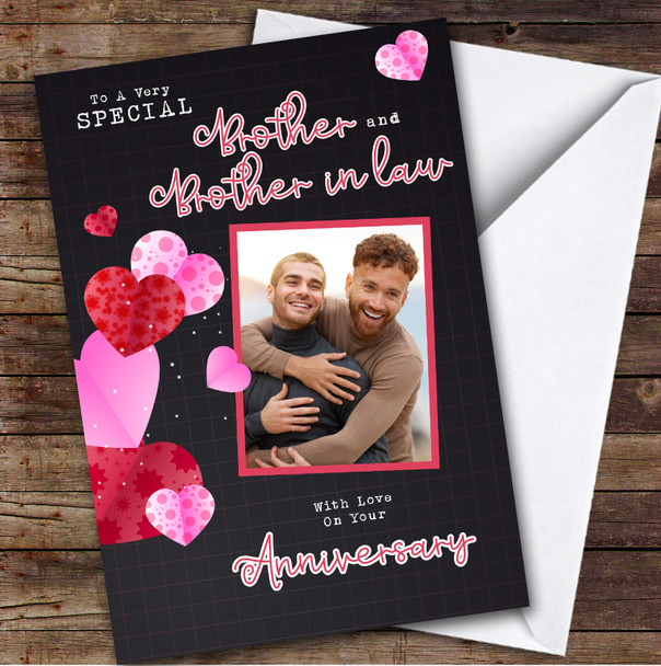 Personalised Anniversary Card For Brother & Brother-In-Law Hearts Black Photo Personalised Anniversary Card For Brother & Brother-In-Law Hearts Black Photo