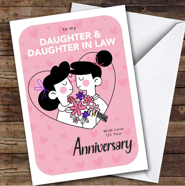 Personalised Anniversary Card For Daughter & Daughter-In-Law Pink Hearts Lesbian Personalised Anniversary Card For Daughter & Daughter-In-Law Pink Hearts Lesbian