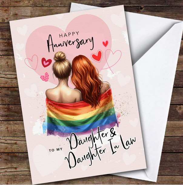 Personalised Anniversary Card For Daughter & Daughter-In-Law Lesbian Lgbt Flag