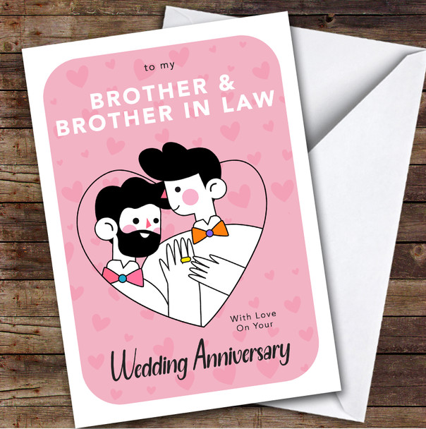 Personalised Anniversary Card For Brother & Brother-In-Law Pink Hearts Gay