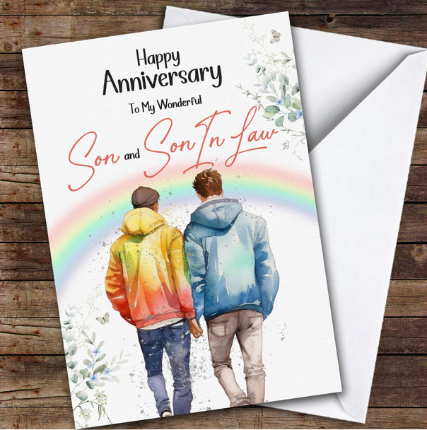 Personalised Wedding Anniversary Card For Son & Son-In-Law Rainbow Gay