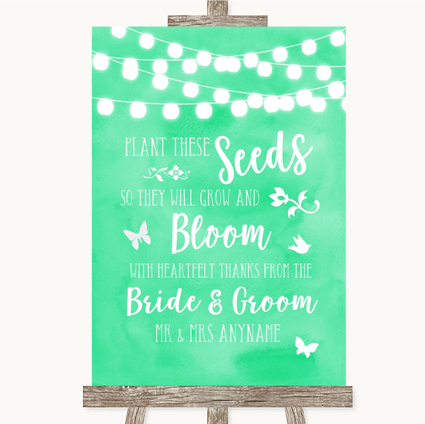 Mint Green Watercolour Lights Plant Seeds Favours Personalised Wedding Sign