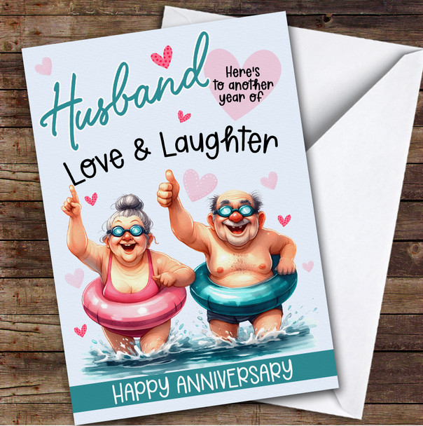 Husband Wedding Anniversary Card Funny Couple Inflatable Swimming Ring