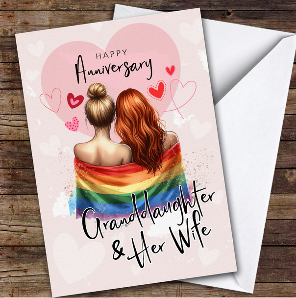 Personalised Anniversary Card For Granddaughter & Her Wife Lesbian Lgbt Flag